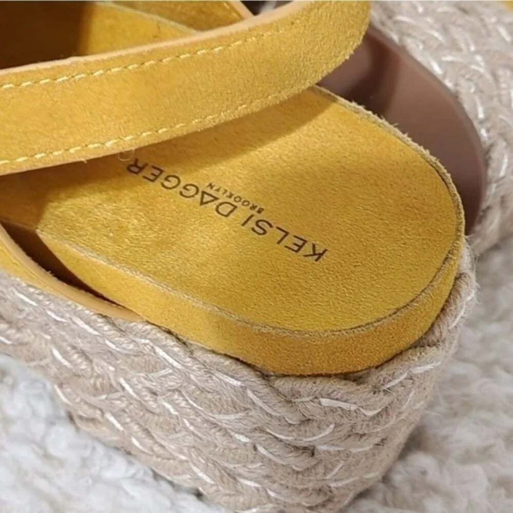 Kelsi Dagger Brooklyn Keys in Mellow yellow suede espadrille platform sandals 10